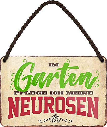 Blechschilder Lustiger Spruch ”Im Garten Pflege ich Meine Neurosen“ Deko Hängeschild Metallschild Türschild Schild Hauseingang für Garten oder Terasse Witzige Geschenkidee für Gärtner 18x12 cm von schilderkreis24