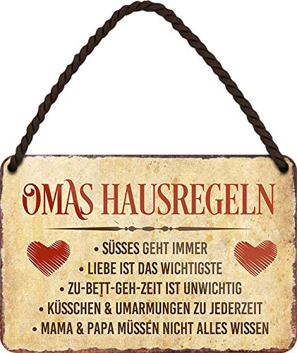 Blechschilder Lustiger Spruch: “Omas HAUSREGELN” Deko Hängeschild Türschild Hauseingang Metallschild Schild Witziges Geschenk zum Geburtstag oder Weihnachten 18x12 cm Blechschilder Lustiger Spruch: “Omas HAUSREGELN” Deko Hängeschild Türschild Hauseingang Metallschild Schild Witziges Geschenk zum Geburtstag oder Weihnachten 18x12 cm von schilderkreis24
