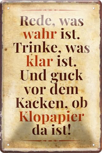 schilderkreis24 Blechschild 20x30cm – Humorvolle & praktische Wanddeko für Badezimmer, WC & Gäste-Toiletten (Rede, was wahr ist. Trinke, was klar ist) von schilderkreis24