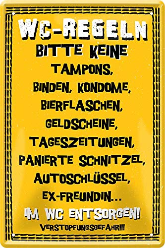 schilderkreis24 Blechschild 20x30cm – Humorvolle & praktische Wanddeko für Badezimmer, WC & Gäste-Toiletten (WC Regeln) von schilderkreis24