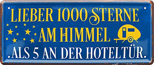 Blechschilder Schöner Spruch “Lieber 1000 Sterne. Hoteltür“ Deko Schild Metallschild Geschenkidee Retro Camper Wohnwagen Wohnmobil Geschenk zum Geburtstag Weihnachten für alle Camping Fans. 28x12 cm von schilderkreis24