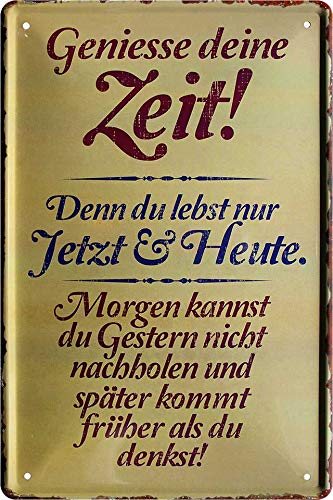 Blechschilder Spruch ”Geniesse Deine Zeit. Jetzt & Heute“ Deko Schild Metallschild Hauseingang Nachdenken Motivation Leben Glück Weisheit Tür Geschenk zum Geburtstag oder Weihnachten 20x30 cm von schilderkreis24