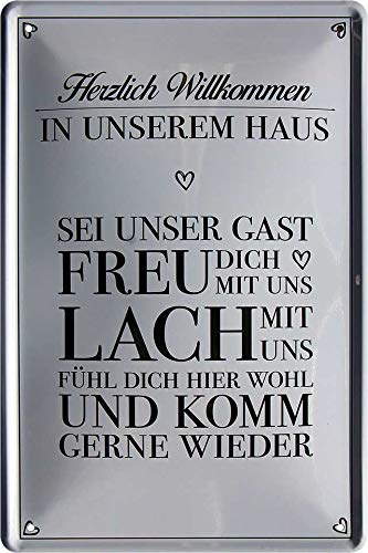 Blechschilder Spruch ”Herzlich Willkommen in Unserem Haus .“ Deko Schild Metallschild Hauseingang Familie Eingang Tür Geschenk zum Geburtstag oder Weihnachten 20x30 cm von schilderkreis24