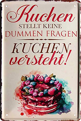 Blechschilder lustiger Spruch: “Kuchen STELLT Keine DUMMEN Fragen Kuchen VERSTEHT!” Deko Schild für Küche Geschenkidee 20x30 von schilderkreis24