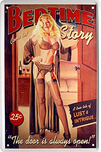 schilderkreis24 Bedtime Pin Up Pinup Hot Sexy Girl Lady Retro Reklame Werbeschild Deko Dekoration Metallschild Vintage Schild Geschenk zum Geburtstag oder Weihnachten C0304 20x30 cm von schilderkreis24