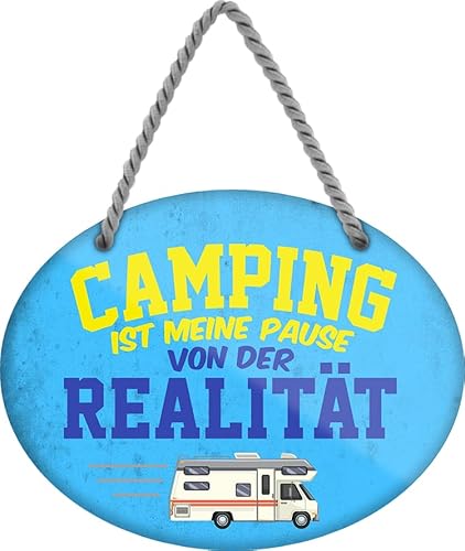 schilderkreis24 - Blechschild 18x14 cm - "Camping ist meine Pause von der Realität" - Perfekte Dekoration für Camping-Enthusiasten von schilderkreis24