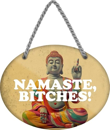 schilderkreis24 - Blechschild 18x14 cm - "Namaste, bitches!" - Lustige Dekoration für Yoga-Enthusiasten von schilderkreis24