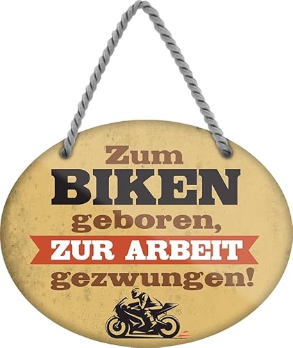 schilderkreis24 - Blechschild 18x14 cm - "Zum Biken geboren, zur Arbeit gezwungen!" - Perfekte Dekoration für Motorrad-Enthusiasten von schilderkreis24