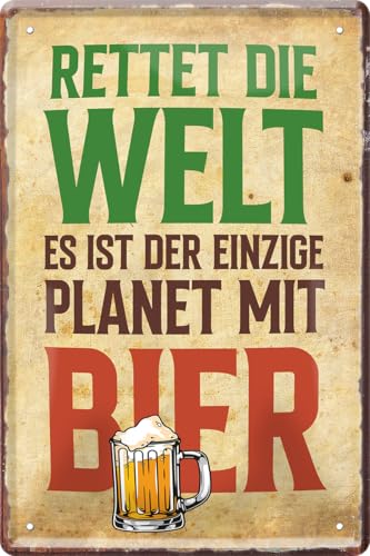 schilderkreis24 - Blechschild 20x30cm "Rettet die Welt, es ist der einzige Planet mit Bier" – Lustiges Bierschild, Vintage Metallschild für Bar, Küche, Partykeller, Geschenk für Bierliebhaber schilderkreis24 - Blechschild 20x30cm "Rettet die Welt, es ist der einzige Planet mit Bier" – Lustiges Bierschild, Vintage Metallschild für Bar, Küche, Partykeller, Geschenk für Bierliebhaber von schilderkreis24
