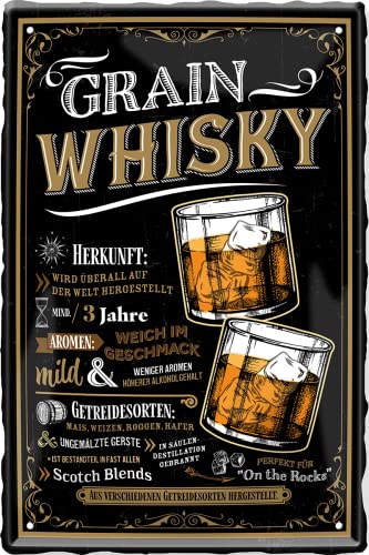 schilderkreis24 – Blechschild Alkohol Whisky Rezept “Grain Whiskey“ Deko schottischer irischer Scotch Bar Kneipe Pub Theke Geschenkidee Geburtstag Weihnachten Spirituosen-Fans 20x30 cm von schilderkreis24