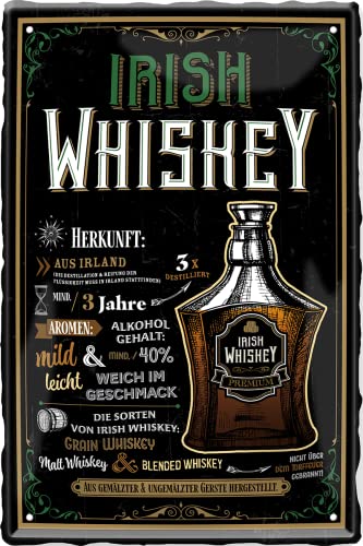 schilderkreis24 – Blechschild Alkohol Whisky Rezept “Irish Whiskey“ Deko schottischer irischer Scotch Bar Kneipe Pub Theke Geschenkidee Geburtstag Weihnachten Spirituosen-Fans 20x30 cm von schilderkreis24