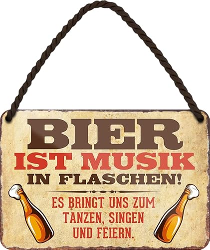 schilderkreis24 - Blechschild "Bier ist Musik in Flaschen" – Stimmungsvolle Bierliebhaber-Dekoration, 18x12 cm von schilderkreis24