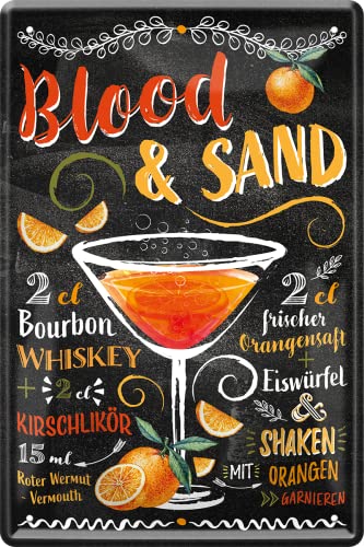 schilderkreis24 – Blechschild Cocktail Rezept Deko Bar Küche Kneipe Pub Theke Geschenk Geschenkidee Geburtstag Weihnachten Longdrink Tonic Spirituosen Trinker 20x30 cm (Blood & Sand) von schilderkreis24