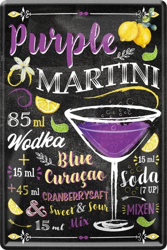schilderkreis24 Cocktail Rezept “Purple Martini“ Deko Bar Küche Kneipe Pub Theke Blechschild Metallschild Deko Rum Gin Tonic Bourbon Whiskey Longdrink Spirituosen Trinker 20x30 cm von schilderkreis24