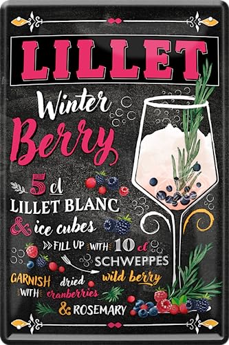 schilderkreis24 – Blechschild Cocktail Rezept “Lillet Winter Berry“ Deko Bar Geschenkidee Mann Frau 20x30cm von schilderkreis24