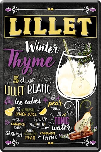 schilderkreis24 – Blechschild Cocktail Rezept “Lillet Winter Thyme“ Deko Bar Geschenkidee Mann Frau 20x30cm von schilderkreis24