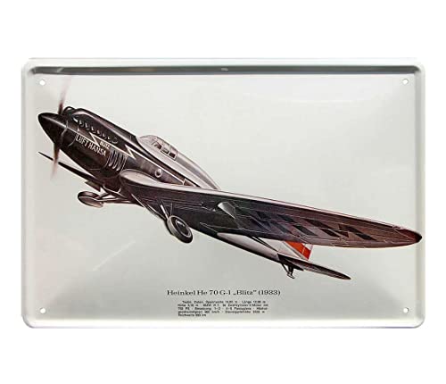 schilderkreis24 Blechschild Flugzeug “Luft Hansa Blitz Heinkel He 70 G-1 1933“ Plane Technik Deko Dekoration Historisch Retro Metallschild Vintage Geschenk zum Geburtstag oder Weihnachten 20x30 cm von schilderkreis24