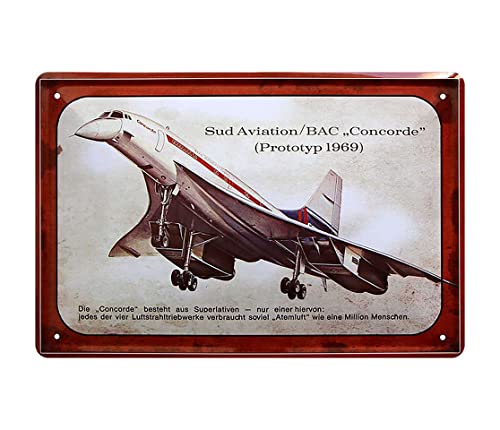 schilderkreis24 Blechschild Flugzeug “Sud Aviation Bac Concorde 1969“ Plane Technik Deko Dekoration Historisch Retro Metallschild Vintage Geschenk zum Geburtstag oder Weihnachten 20x30 cm von schilderkreis24