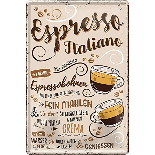 schilderkreis24 – Blechschild Kaffee Spruch “Espresso Italiano“ Deko Schild Metallschild Espresso Cafe Restaurant Bar Cafeteria Bistro Geschenkidee Retro Küche Geschenk Geburtstag Weihnachten 20x30 cm von schilderkreis24