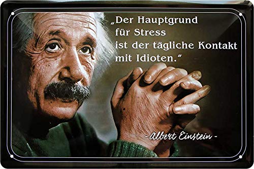 schilderkreis24 – Blechschild Lustiger Albert Einstein Spruch Zitat “Der Hauptgrund für Stress Umgang ..“ Deko Humor Spaß witzige Geschenkidee Geburtstag Weihnachten 20x30 cm von schilderkreis24