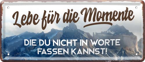 schilderkreis24 – Blechschild Lustiger Berg Spruch “Lebe für die Momente“ Deko Humor Türschild Berge Mountains Metallschild Schild Geschenk Geburtstag oder Weihnachten 28x12 cm von schilderkreis24