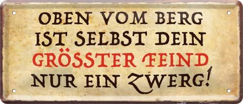 schilderkreis24 – Blechschild Lustiger Berg Spruch “Oben vom Berg“ Deko Humor Türschild Berge Mountains Metallschild Schild Geschenk Geburtstag oder Weihnachten 28x12 cm von schilderkreis24