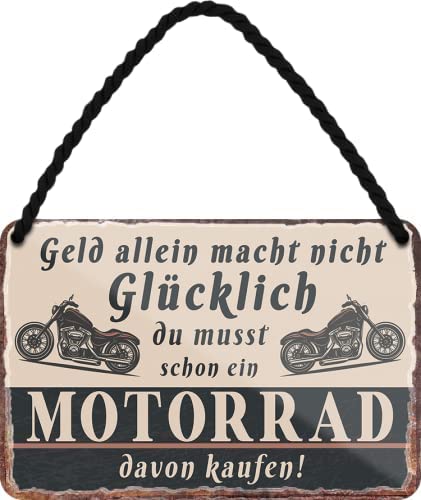 schilderkreis24 – Blechschild Lustiger Biker Spruch “Geld alleine macht nicht glücklich..“ Deko Metallschild Motorrad Garage Werkstatt Keller Motorradfahrer 18x12 cm von schilderkreis24
