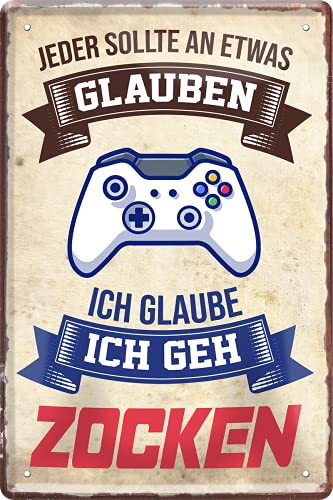 schilderkreis24 – Blechschild Lustiger Gaming Spruch “Jeder Glauben Zocken“ Geschenkidee Gamer Gaming 20x30 cm schilderkreis24 – Blechschild Lustiger Gaming Spruch “Jeder Glauben Zocken“ Geschenkidee Gamer Gaming 20x30 cm von schilderkreis24