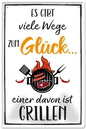 schilderkreis24 – Blechschild Lustiger Grill Spruch “Es gibt viele Wege zum Glück“ Deko BBQ Geschenkidee Mann Frau 20x30cm von schilderkreis24