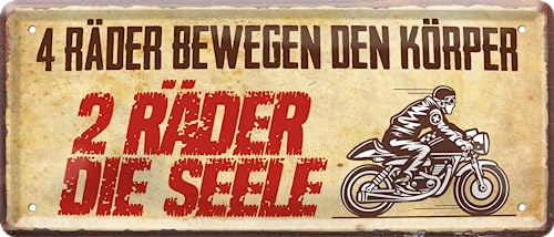 schilderkreis24 – Blechschild Lustiger Motorrad Spruch “4 Räder bewegen den Körper“ Deko Geschenkidee Mann Frau 28x12cm von schilderkreis24