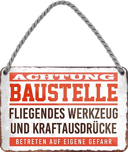 schilderkreis24 – Blechschild Lustiger Spruch “Achtung Baustelle. Werkzeug“ Deko Garage Metallschild Werkstatt Vintage Retro Geschenkidee Geburtstag Weihnachten Mechaniker Schrauber 18x12 cm von schilderkreis24