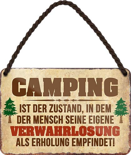 schilderkreis24 – Blechschild Lustiger Spruch “Camping Zustand.“ Deko Schild Metallschild Geschenkidee Retro Camper Wohnwagen Wohnmobil Geschenk Geburtstag Weihnachten Camping Fans 18x12 cm von schilderkreis24