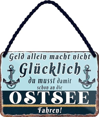 schilderkreis24 Blechschild Kollektion 18x12cm „Geld alleine macht nicht glücklich, du musst schon XX damit kaufen“ – Lustige Sprüche für verschiedene Themen, Geschenkideen & Deko (Ostsee) von schilderkreis24
