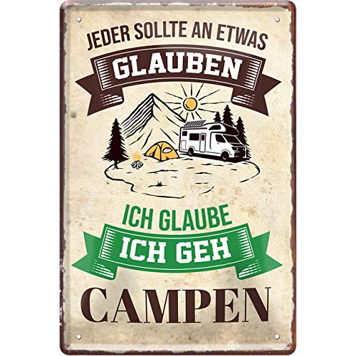 schilderkreis24 – Blechschild Lustiger Spruch “Jeder glauben Campen.“ Deko Schild Metallschild Geschenkidee Retro Camper Wohnwagen Wohnmobil Geschenk Geburtstag Weihnachten Camping Fans 20x30 cm von schilderkreis24