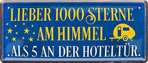 schilderkreis24 – Blechschild Lustiger Spruch “Lieber 1000 Sterne.“ Deko Schild Metallschild Geschenkidee Retro Camper Wohnwagen Wohnmobil Geschenk Geburtstag Weihnachten Camping Fans 28x12 cm schilderkreis24 – Blechschild Lustiger Spruch “Lieber 1000 Sterne.“ Deko Schild Metallschild Geschenkidee Retro Camper Wohnwagen Wohnmobil Geschenk Geburtstag Weihnachten Camping Fans 28x12 cm von schilderkreis24