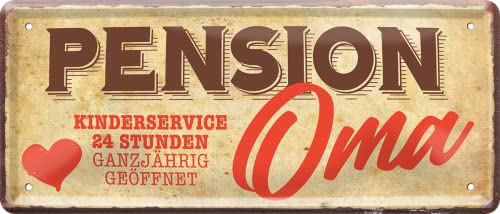schilderkreis24 – Blechschild Lustiger Spruch “Pension Oma“ Deko Humor Großeltern Rentner Geschenkidee Mann Frau 28x12 cm schilderkreis24 – Blechschild Lustiger Spruch “Pension Oma“ Deko Humor Großeltern Rentner Geschenkidee Mann Frau 28x12 cm von schilderkreis24