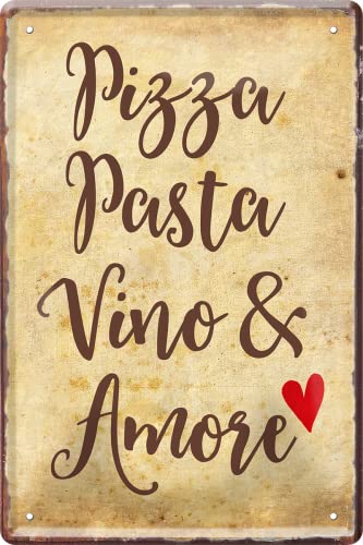 schilderkreis24 – Blechschild Lustiger Spruch “Pizza Pasta Vino & Amore“ Deko Humor Türschild Essen Metallschild Schild Geschenk Geburtstag oder Weihnachten 20x30 cm von schilderkreis24