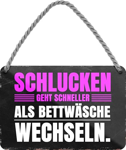 schilderkreis24 – Blechschild Lustiger Spruch “Schlucken geht schneller, als Bettwäsche wechseln!“ Deko Geschenkidee Mann Frau 18x12cm von schilderkreis24