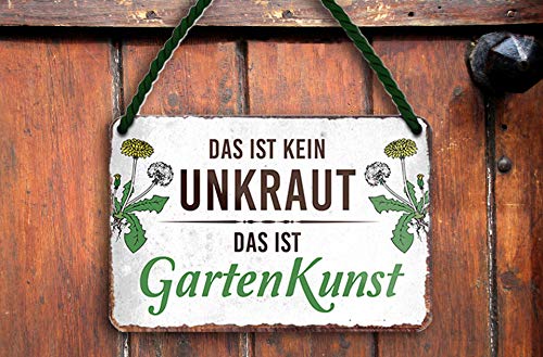 schilderkreis24 – Blechschild Lustiger Spruch “Unkraut Gartenkunst“ Deko Schild Geschenkidee Retro Geschenk Geburtstag Weihnachten für Garten Terrasse Balkon Küche Gärtner 18x12 cm von schilderkreis24