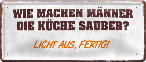 schilderkreis24 – Blechschild Lustiger Spruch “Wie Machen Männer die Küche sauber ?“ Deko Humor Türschild Metallschild Schild Geschenk Geburtstag oder Weihnachten 28x12 cm von schilderkreis24