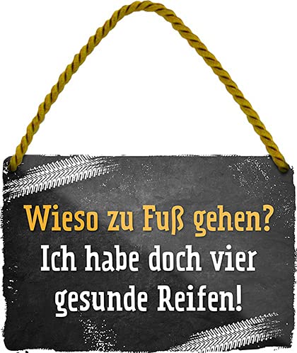 schilderkreis24 – Blechschild Lustiger Spruch “Wieso zu Fuß gehen? Vier gesunde Reifen“ Deko Garage Werkstatt Vintage Retro Geschenkidee Geburtstag Weihnachten Mechaniker Schrauber Auto Fans 18x12 cm von schilderkreis24