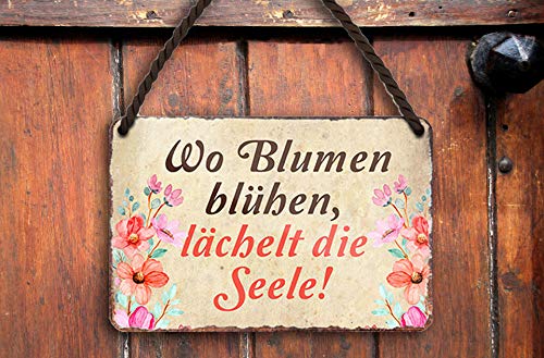 schilderkreis24 – Blechschild Lustiger Spruch “Wo Blumen blühen..“ Deko Schild Geschenkidee Retro Geschenk Geburtstag Weihnachten für Garten Terrasse Balkon Küche Gärtner 18x12 cm von schilderkreis24