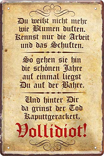 schilderkreis24 - Blechschild Lustiger Spruch: “Du weißt Nicht mehr wie Blumen duften. Vollidiot“ Deko Humor Nachdenken Metallschild Schild Geschenkidee 20x30 cm schilderkreis24 - Blechschild Lustiger Spruch: “Du weißt Nicht mehr wie Blumen duften. Vollidiot“ Deko Humor Nachdenken Metallschild Schild Geschenkidee 20x30 cm von schilderkreis24
