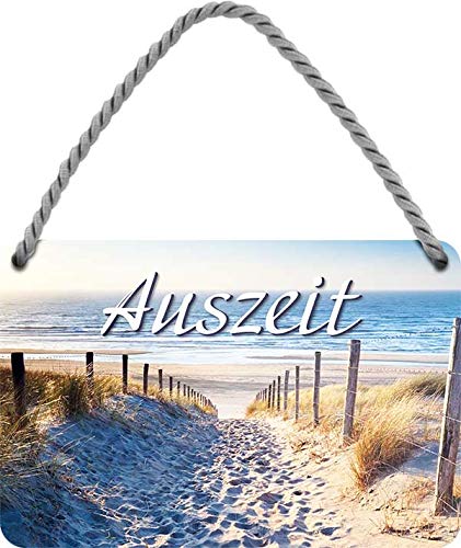 schilderkreis24 - Blechschild Schöner Spruch “Auszeit“ Deko Hängeschild Tür Ostsee Nordsee Metallschild Dünen Meer Strand Geschenkidee 18x12 cm von schilderkreis24