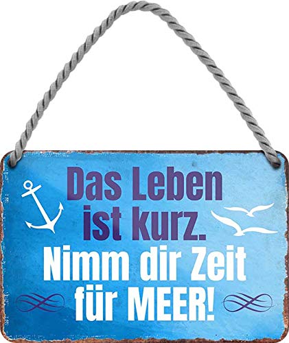 schilderkreis24 - Blechschild Schöner Spruch “Das Leben ist kurz. Nimm dir Zeit.“ Deko Hängeschild Tür Ostsee Nordsee Metallschild Meer Strand Witzige Geschenkidee 18x12 cm von schilderkreis24