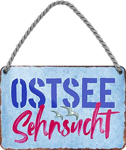 schilderkreis24 - Blechschild Schöner Spruch “Ostsee Sehnsucht“ Deko Hängeschild Tür Ostsee Nordsee Metallschild Meer Strand Witziges Geschenkidee 18x12 cm von schilderkreis24