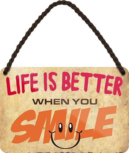 schilderkreis24 – Blechschild Spruch “Life is better when you Smile" Deko Türschild Lachen Lächeln Metallschild Schild Geschenkidee 18x12 cm von schilderkreis24