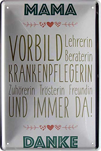 schilderkreis24 - Blechschild Spruch ”Mama Vorbild .“ Deko Schild Metallschild Eingang Leben Glück Familie Tür Essen Geschenk zum Geburtstag oder Weihnachten Mama Muttertag Oma 20x30 cm von schilderkreis24