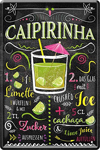 schilderkreis24 - Blechschilder Cocktail Rezept "Caipirinha" Deko Metallschild Schild für alle Bar Theke oder Pub Besitzer Geschenk zum Geburtstag oder Weihnachten 20x30 cm von schilderkreis24