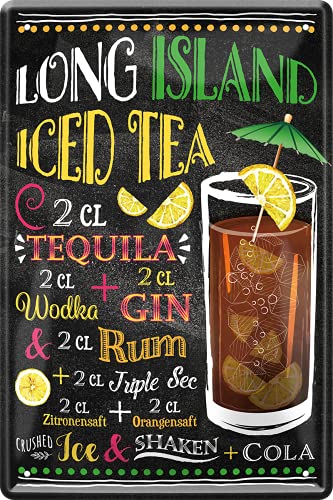 schilderkreis24 - Blechschilder Cocktail Rezept "Long Island ICED Tea" Deko Metallschild Schild für alle Bar Theke oder Pub Besitzer Geschenk zum Geburtstag oder Weihnachten 20x30 cm von schilderkreis24